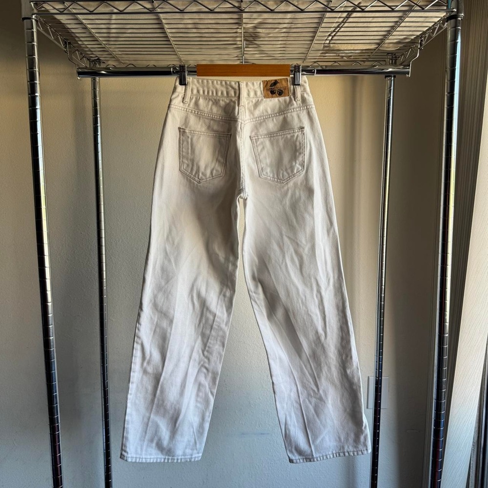 White Fox Womens Cream High Rise Wide Leg Straight Denim Jeans XXS